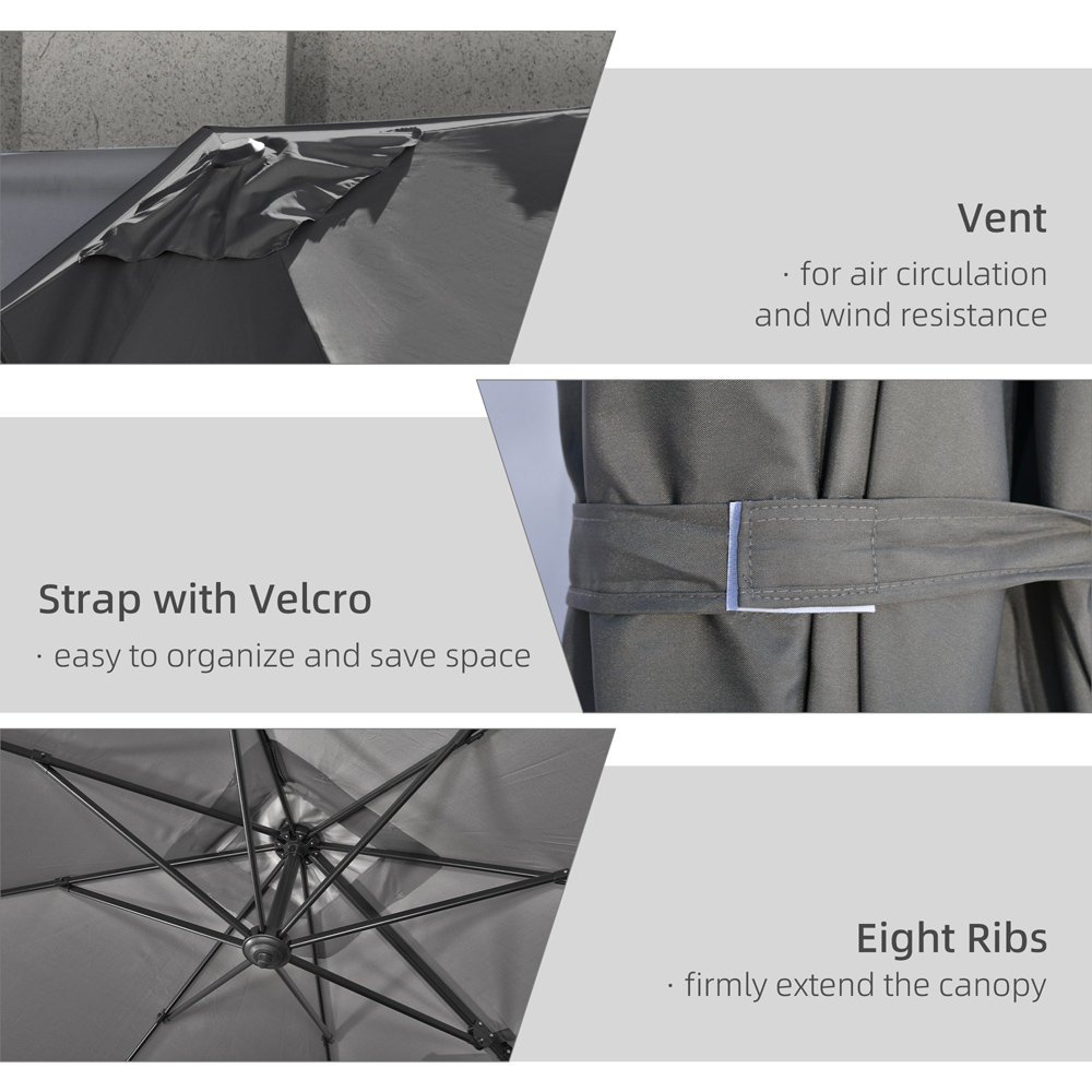 Outsunny Dark Grey Cantilever Paraso with Cross Base 2.7 x 2.7m Image 6