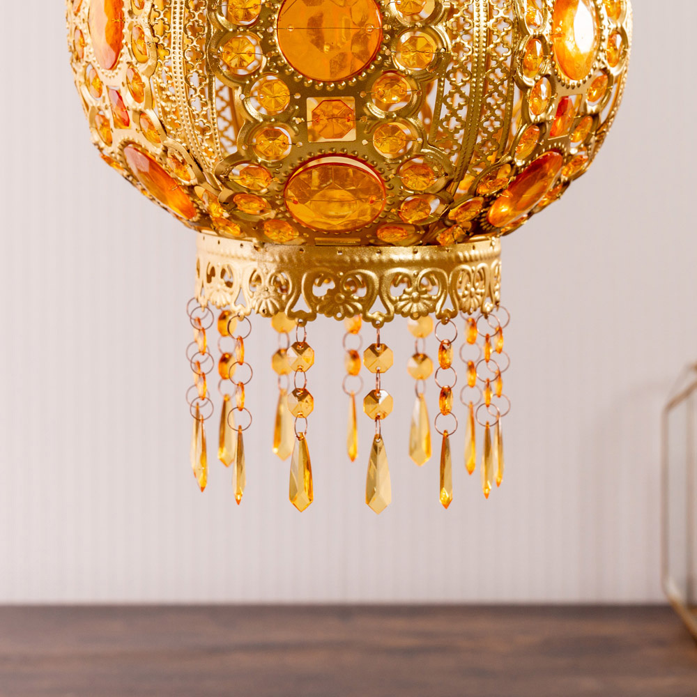 ValueLights Moroccan Bazaar Style Easy Fit Gold Chandelier Ceiling Light Shade with Jewel Droplets Image 5