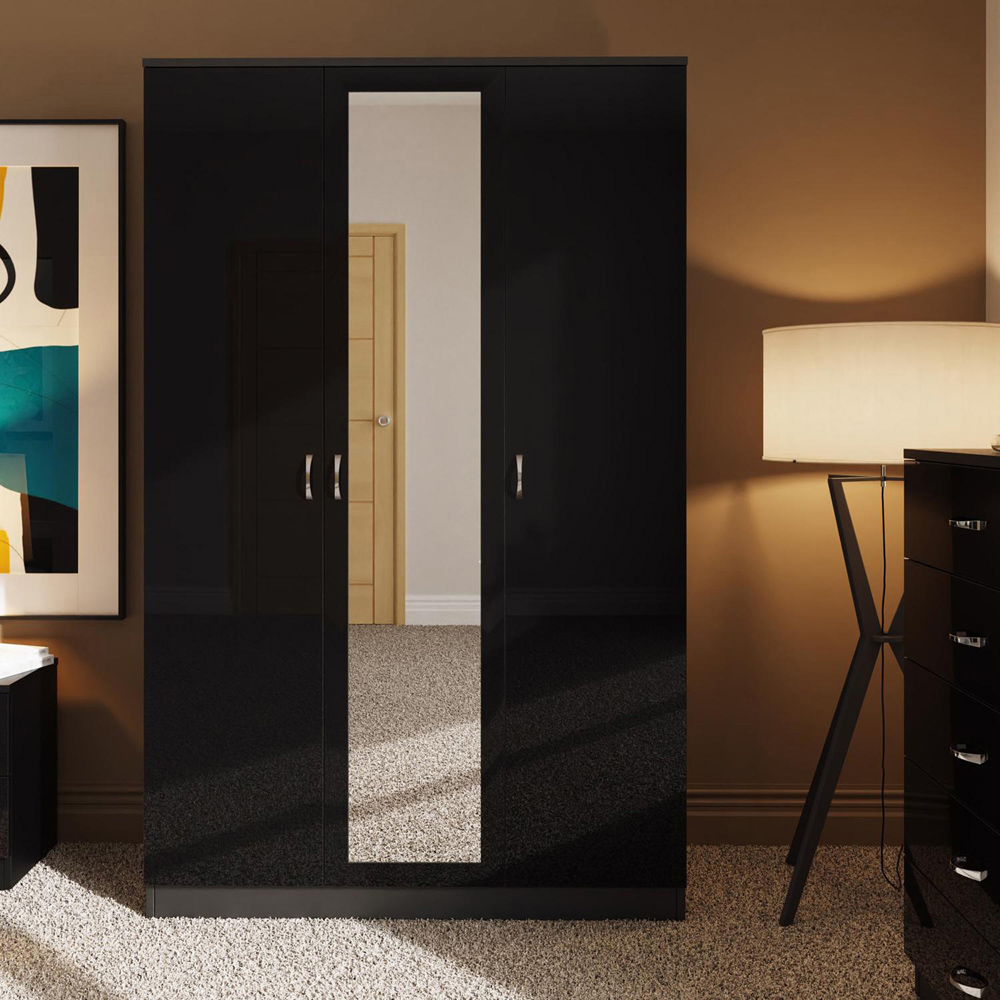 FWStyle Chilton 3 Door Black Gloss Mirrored Wardrobe Image 5