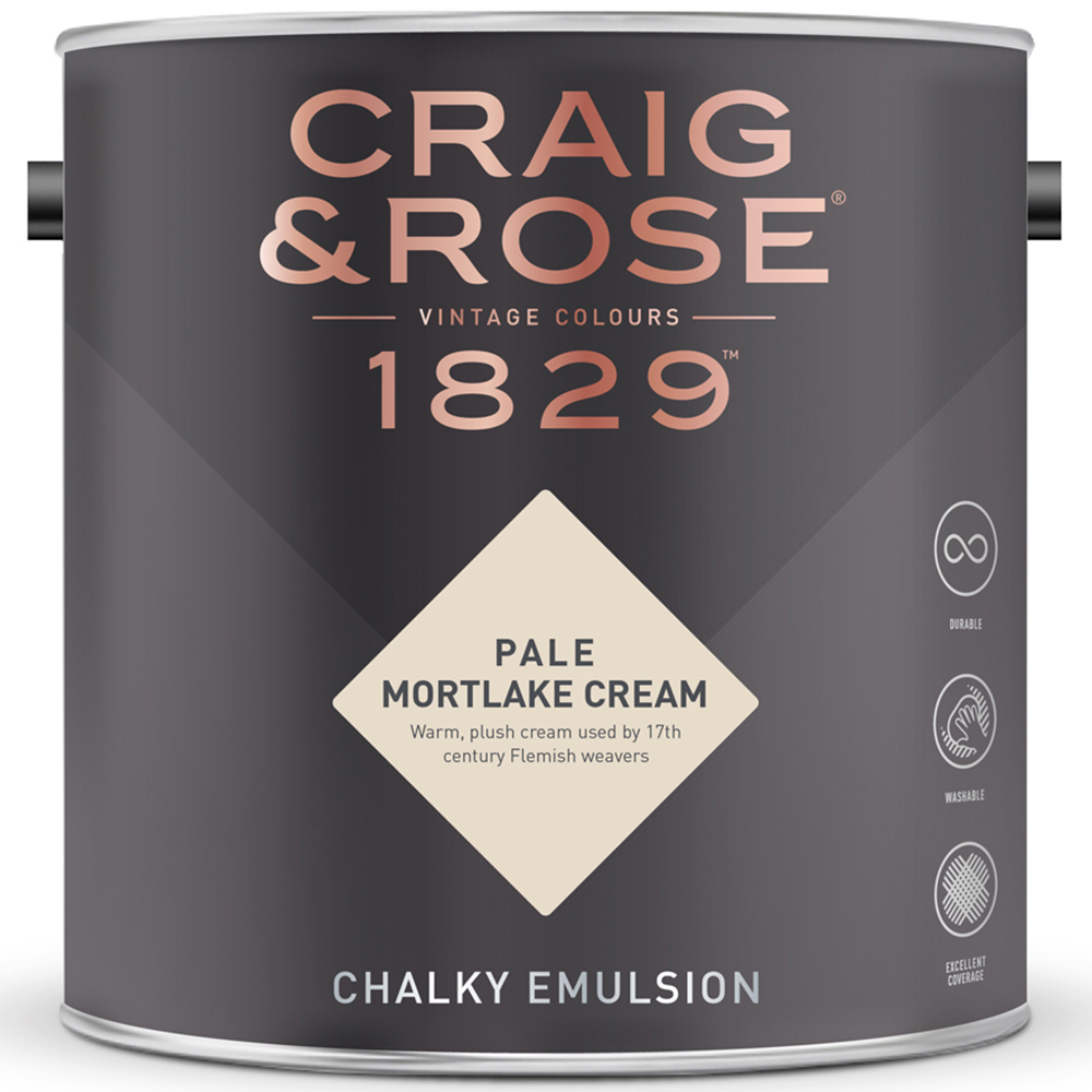 Craig & Rose Walls and Ceilings Pale Mortlake Cream Chalky Emulsion Paint 5L Image 2