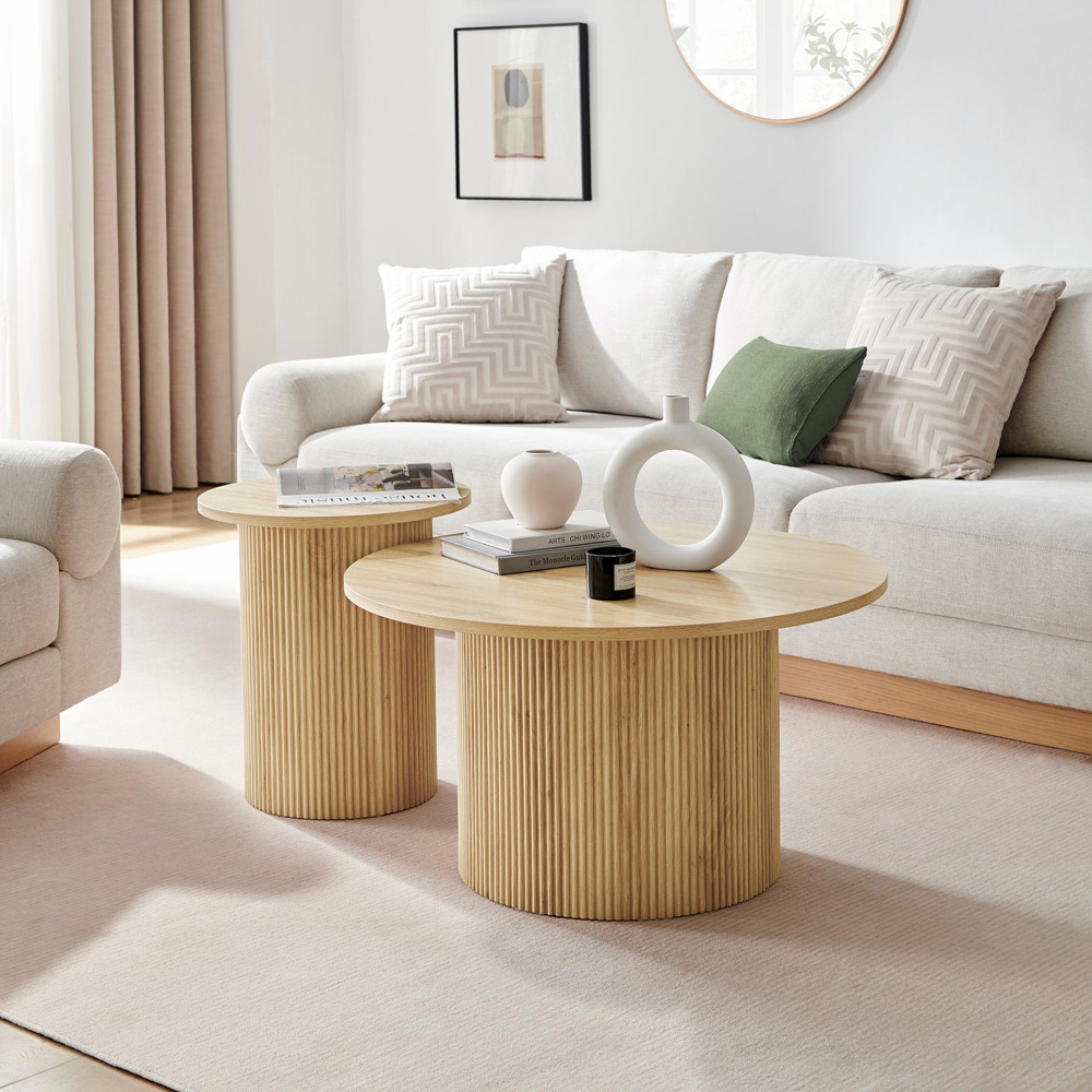 Furniturebox Penfold Oak Effect Round Wood Pedestal Side Table Image 7