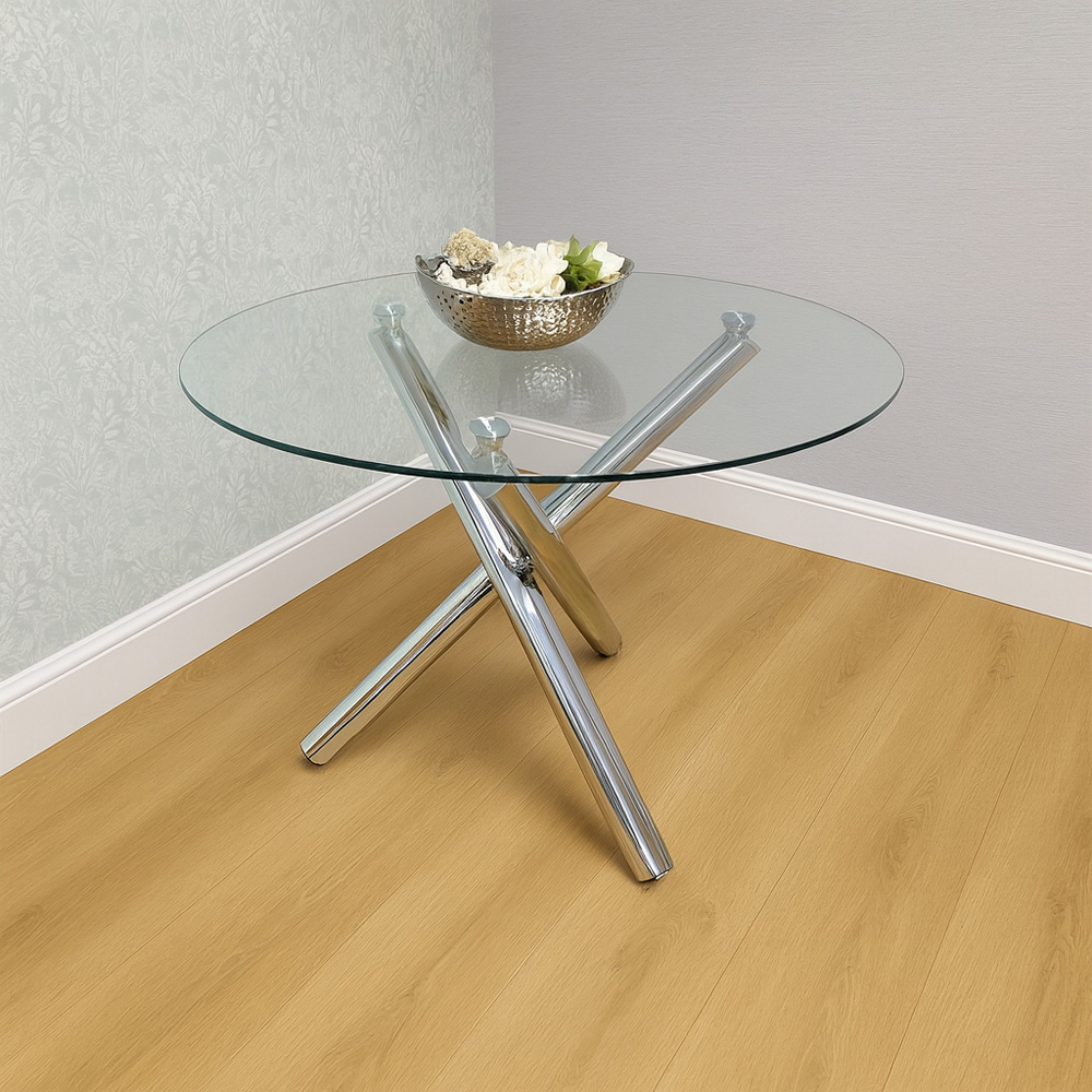 Kosy Koala 4 Seater Glass and Velvet Round Dining Table Set Chrome and Grey Image 3