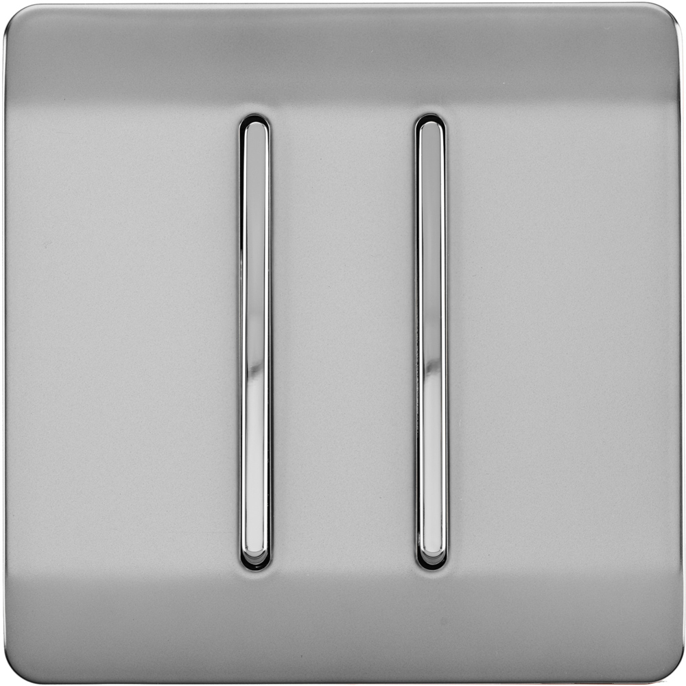 Trendi Switch 2 Gang 10amp Intermediate Brushed Steel Rocker Light Switch Image 1