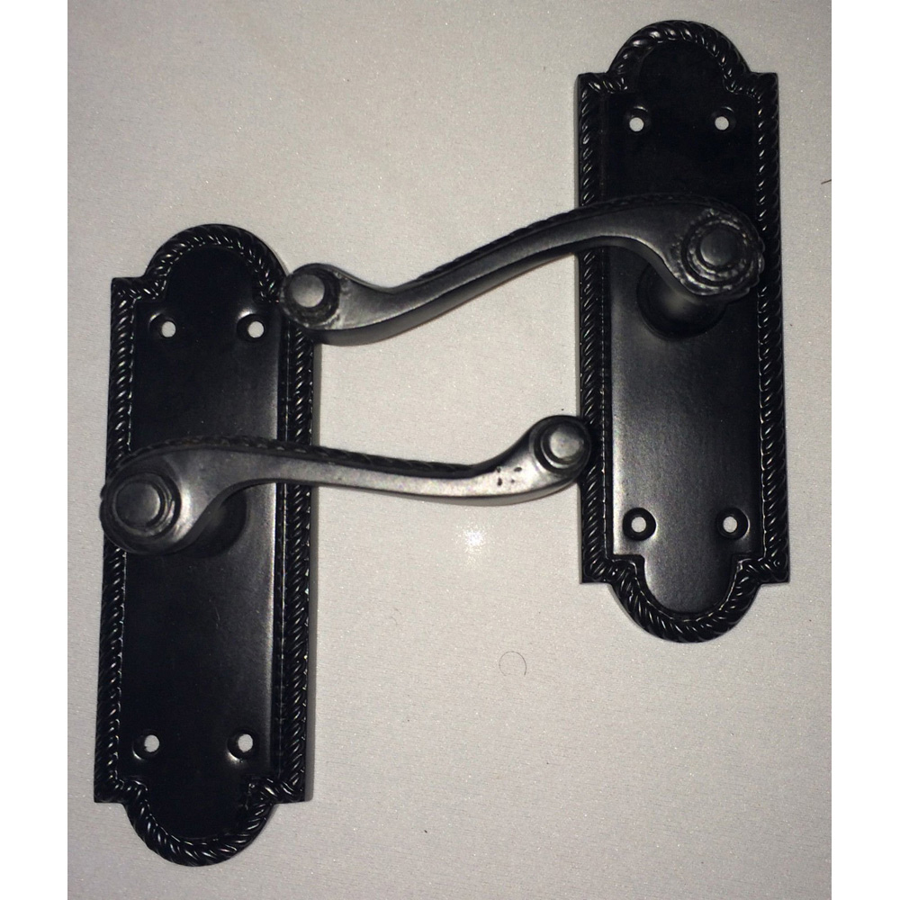 Golden Grace 5 Georgian Round Edge Black Aluminium Lever Latch Door Handle Set Image 2