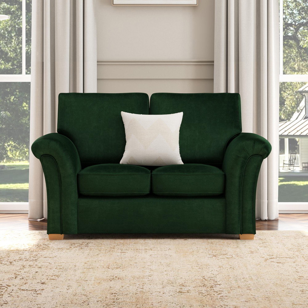Castleacre 2 Seater Forest Green Plush Velvet Fixed Back Sofa Image 5
