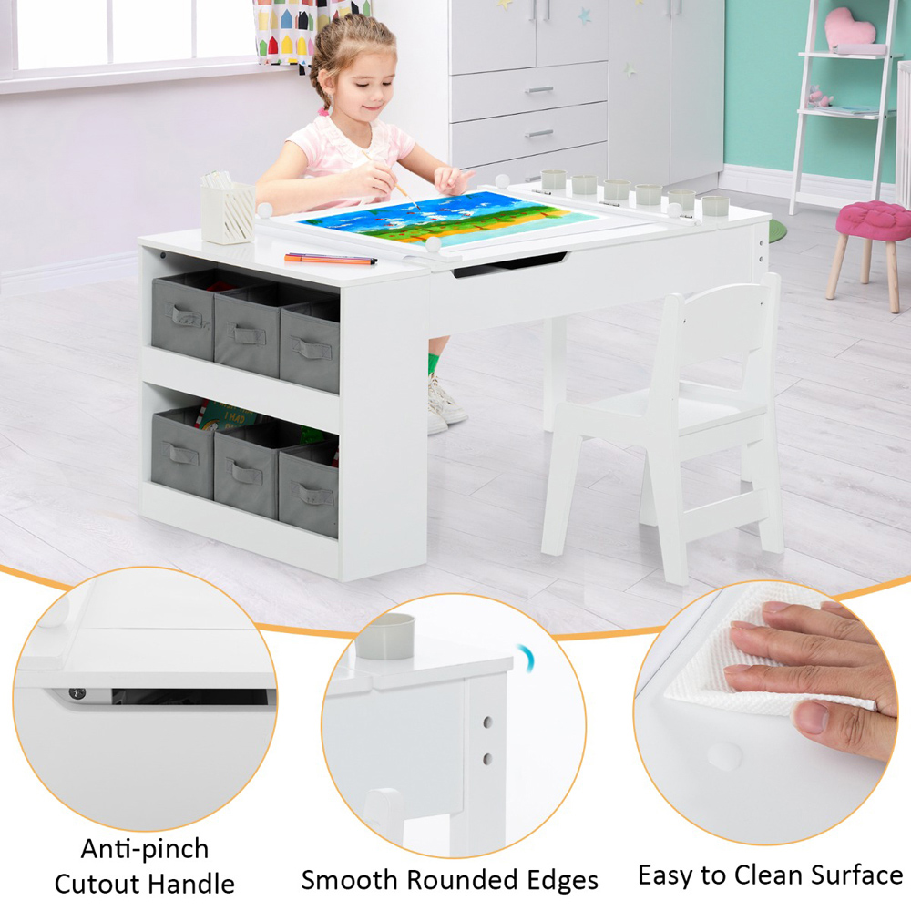 Costway 2 in 1 White Kids Art Table and Chair Set Image 8