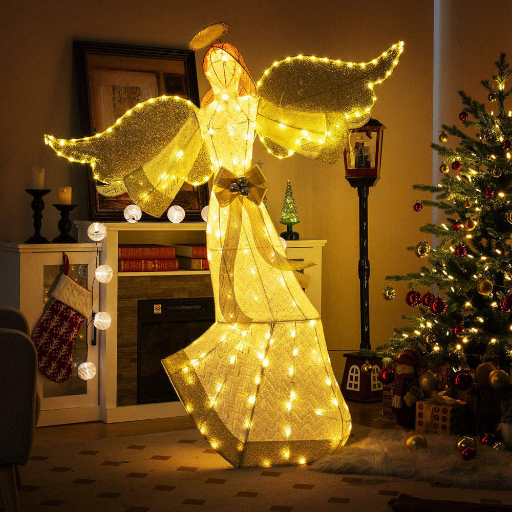 Costway 180 LED Halo Bow Lighted Angel Christmas Decoration 5.2ft Image 3
