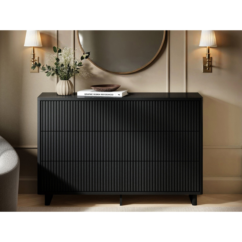 SOLACE+CO Velmor 6 Drawer Black Ribbed Chest of Drawers Image 4