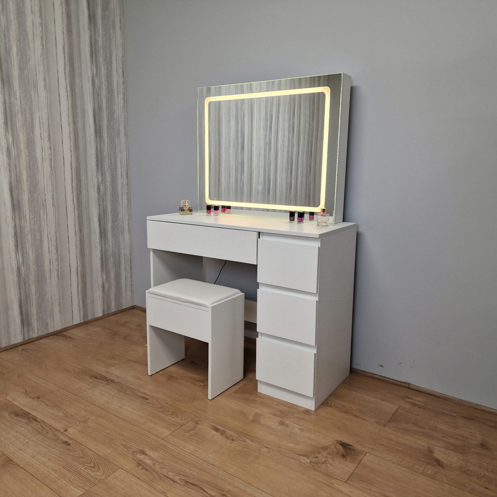 Portland 4 Drawer White Dressing Table Set with LED Mirror Image 4
