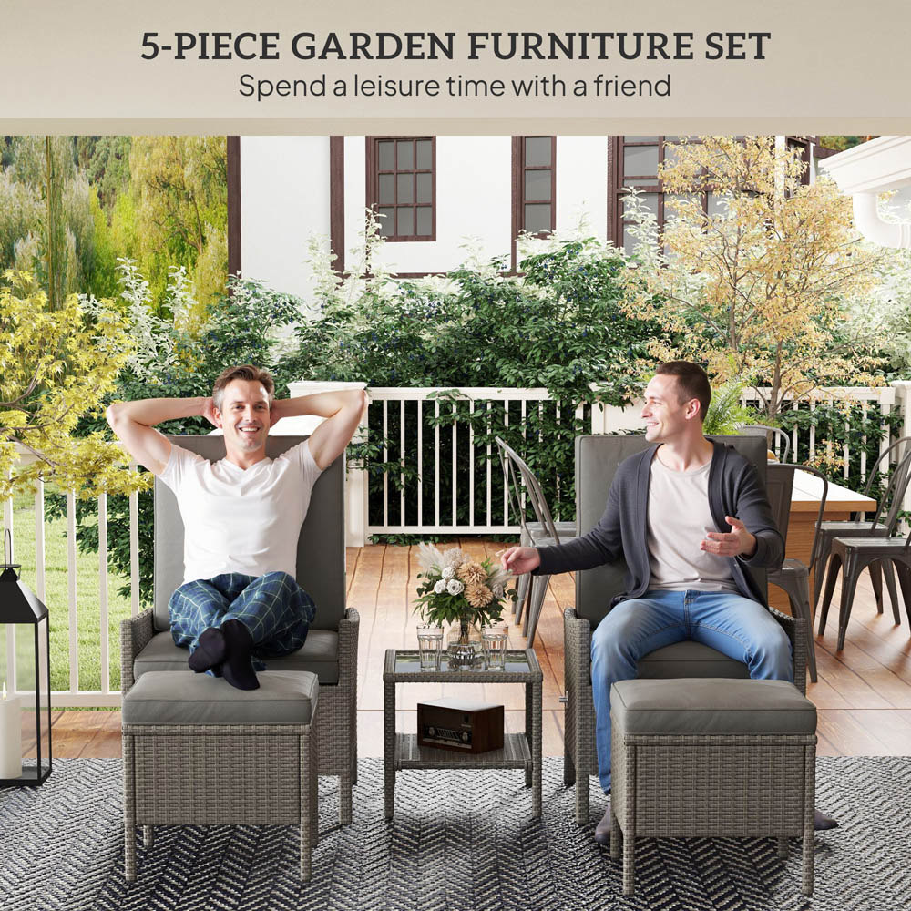 Outsunny 2 Seater Dark Grey Rattan Garden Furniture Set with 2 Ottoman Image 4