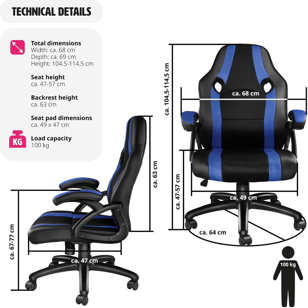 tectake Benny Black and Blue Gaming Chair Image 9
