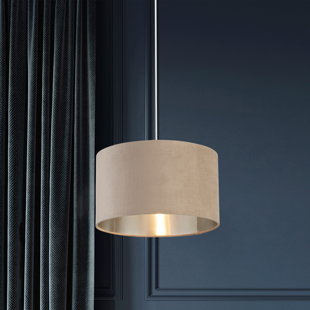Lighting Collection Taupe Silver Inner Velvet Drum Shade 38cm Image 2