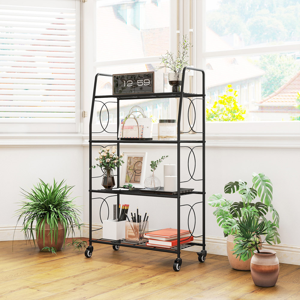 Outsunny 4 Shelf Metal Multipurpose Plant Stand with Lockable Wheels Image 4