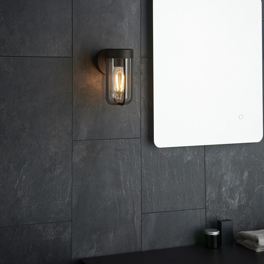 Merano Benevento Clear Glass Shade Brushed Bronze Outdoor Wall Lamp Image 7