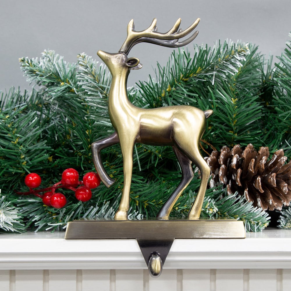 The Christmas Workshop Antique Gold Reindeer Stocking Hanging Decoration Image 3