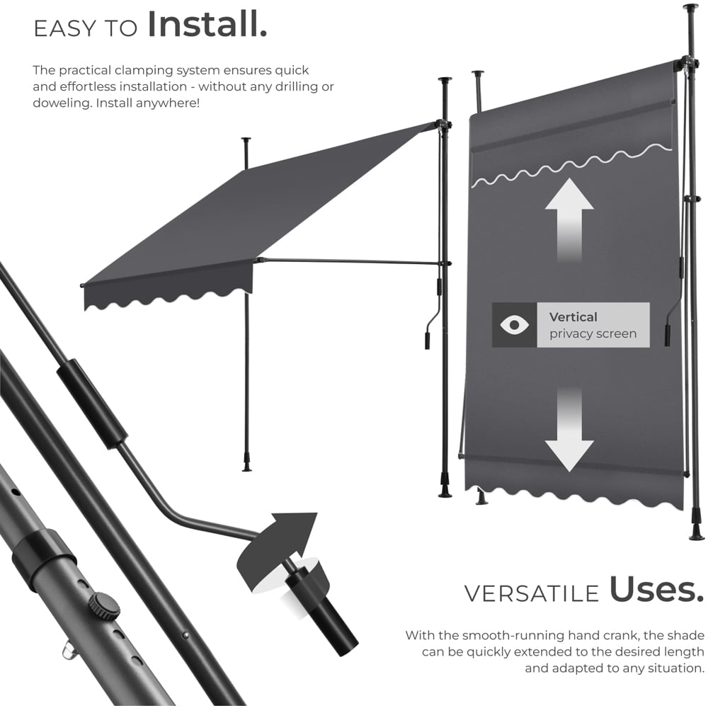 tectake Black and Grey Retractable Awning 1.5 x 1.8m Image 3
