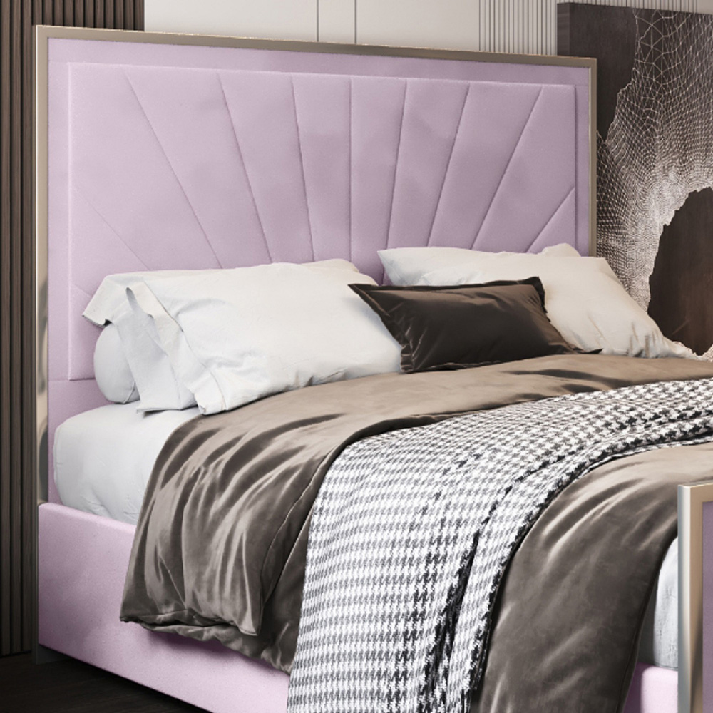 Roxy Super King Size Pink Soft Velvet Upholstered Metal Bed Frame with Chevron Headboard Image 3