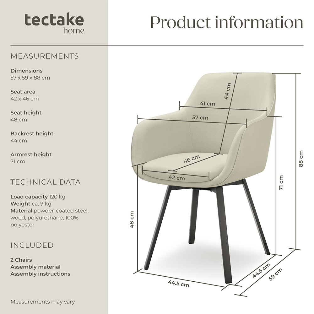 tectake Alicon Set of 2 Greige Dining Chair Image 9