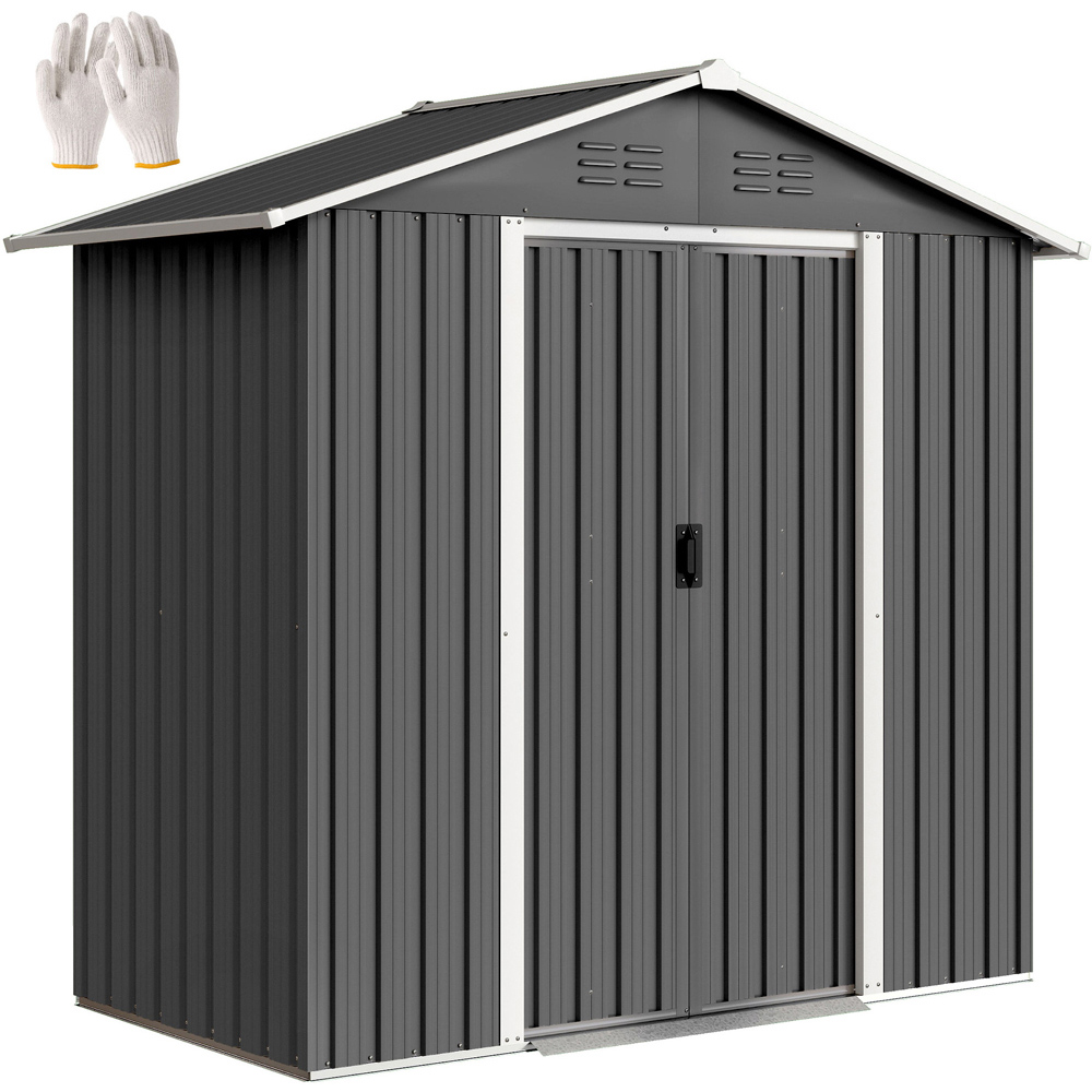 Outsunny 6 x 3.2ft Dark Grey Galvanised Steel Garden Storage Shed Image 3