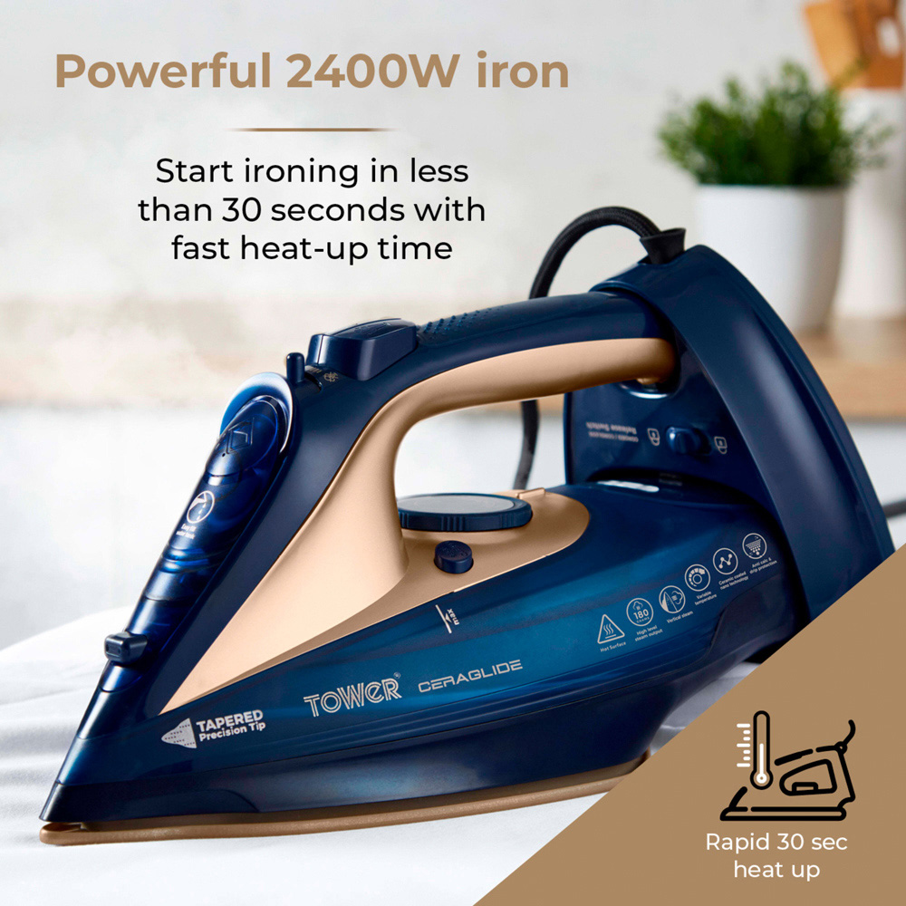 Tower CeraGlide Blue Cord and Cordless Steam Iron 2400W Image 5