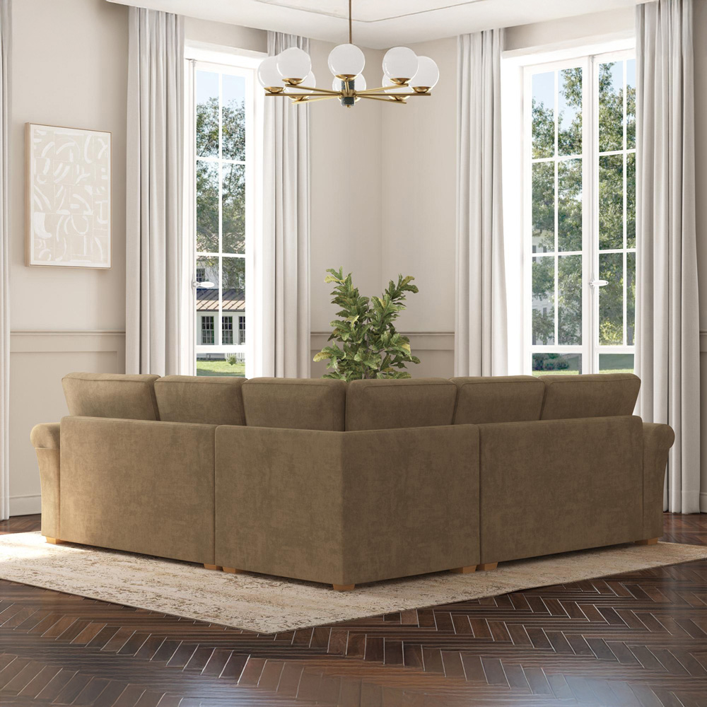 Castleacre 4 Seater Mink Plush Velvet Fixed Back Corner Sofa Image 6