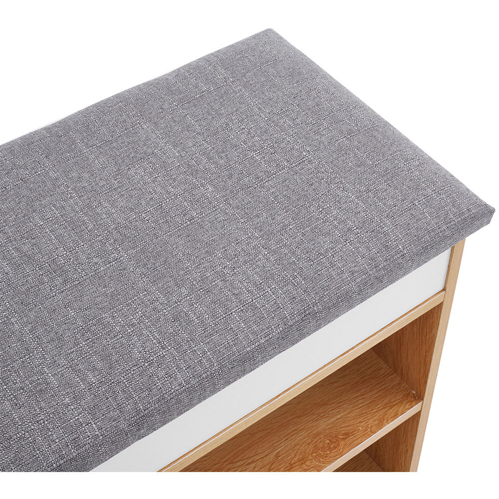 Living and Home 2 Shelf Natural Shoe Storage Bench with Hidden Compartment Image 4
