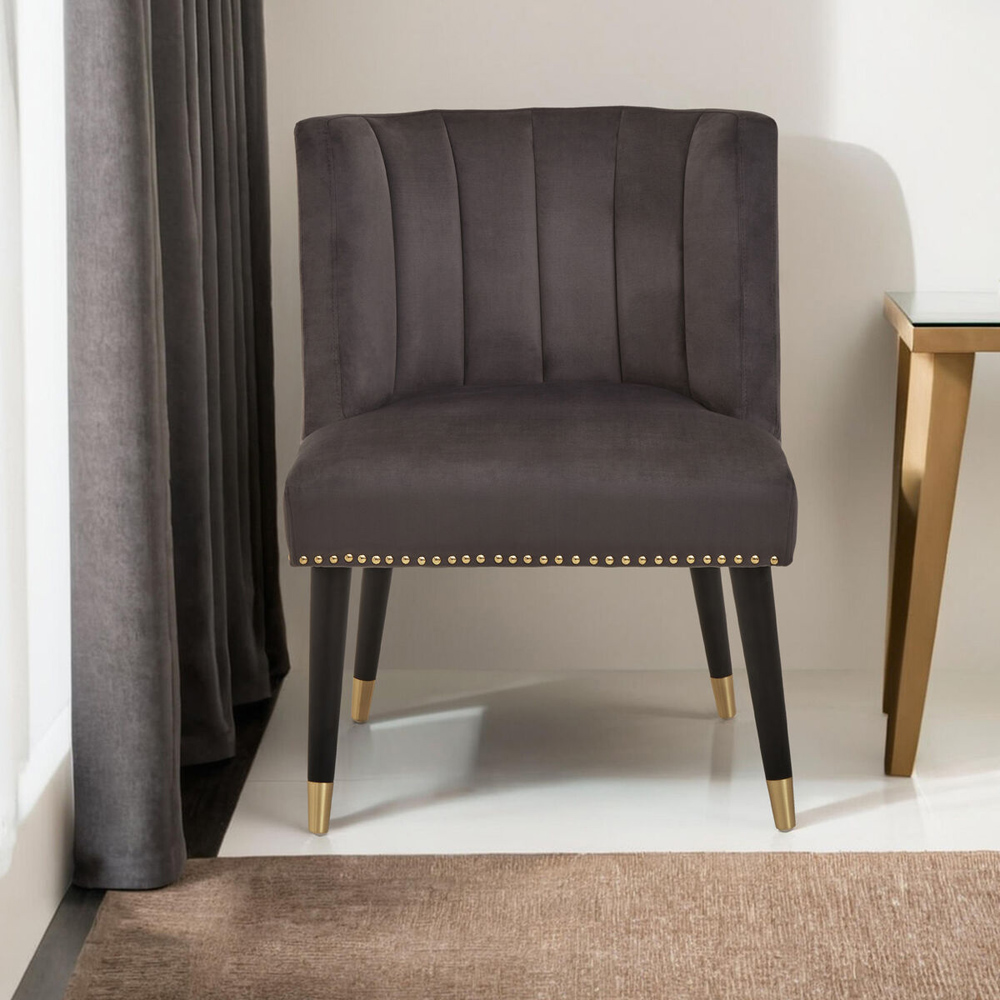 Premier Housewares Doucet Grey Velvet Dining Chair with Black Legs Image 3