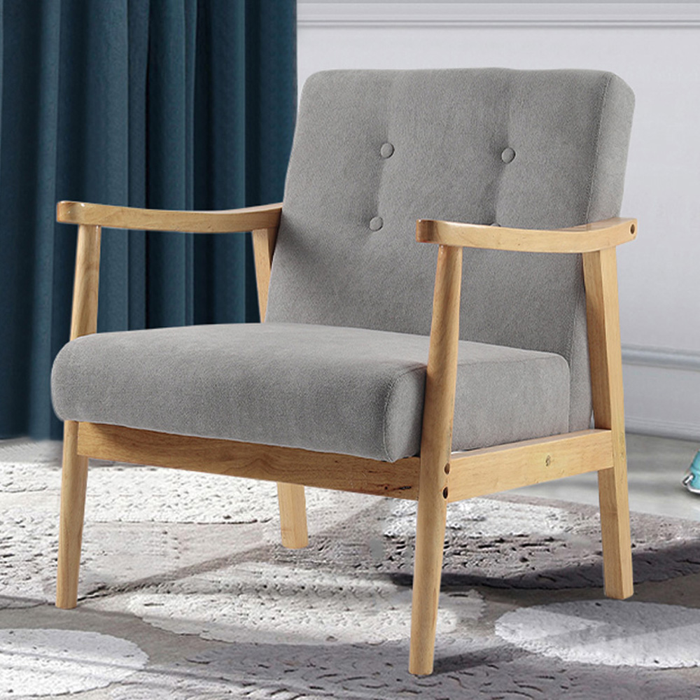 Living and Home Grey Tufted Wooden Armchair Image 8