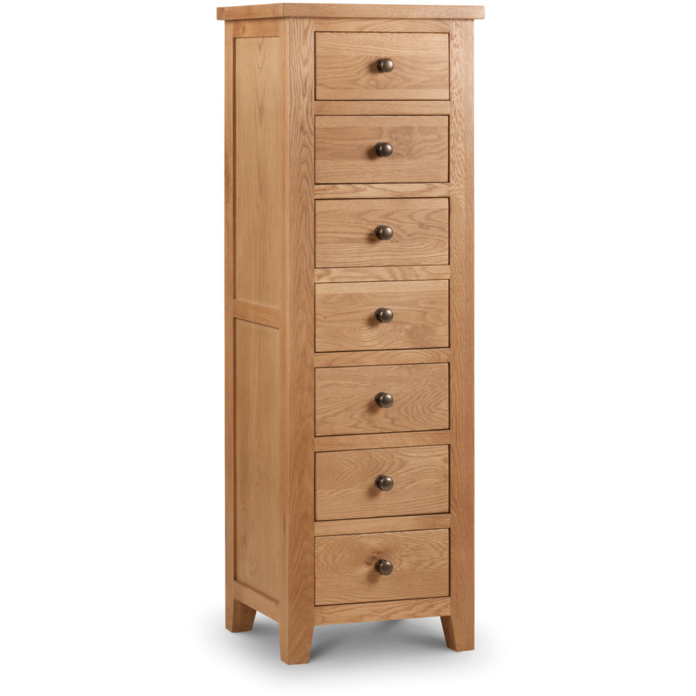 Julian Bowen Marlborough 7 Drawer White Oak Narrow Chest of Drawers Image 2