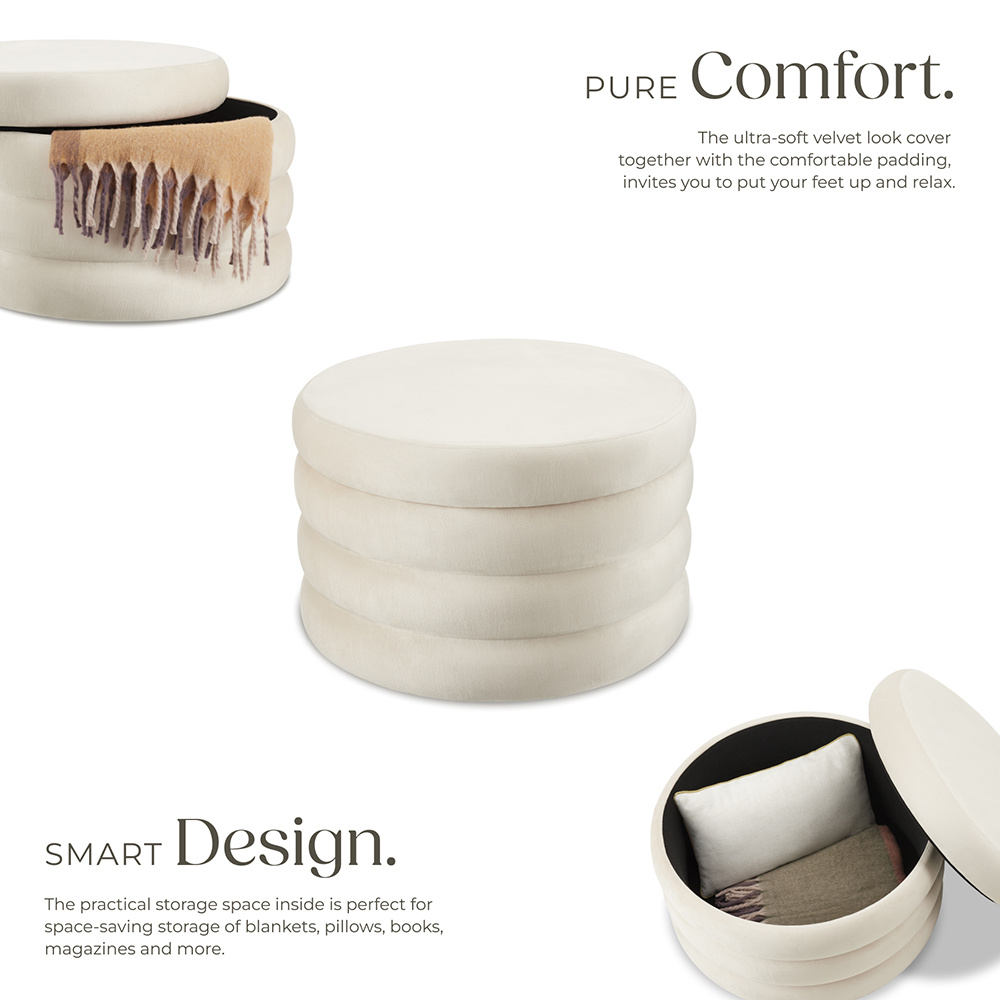 tectake Altu XL Cream Velvet Look Footstool Image 3