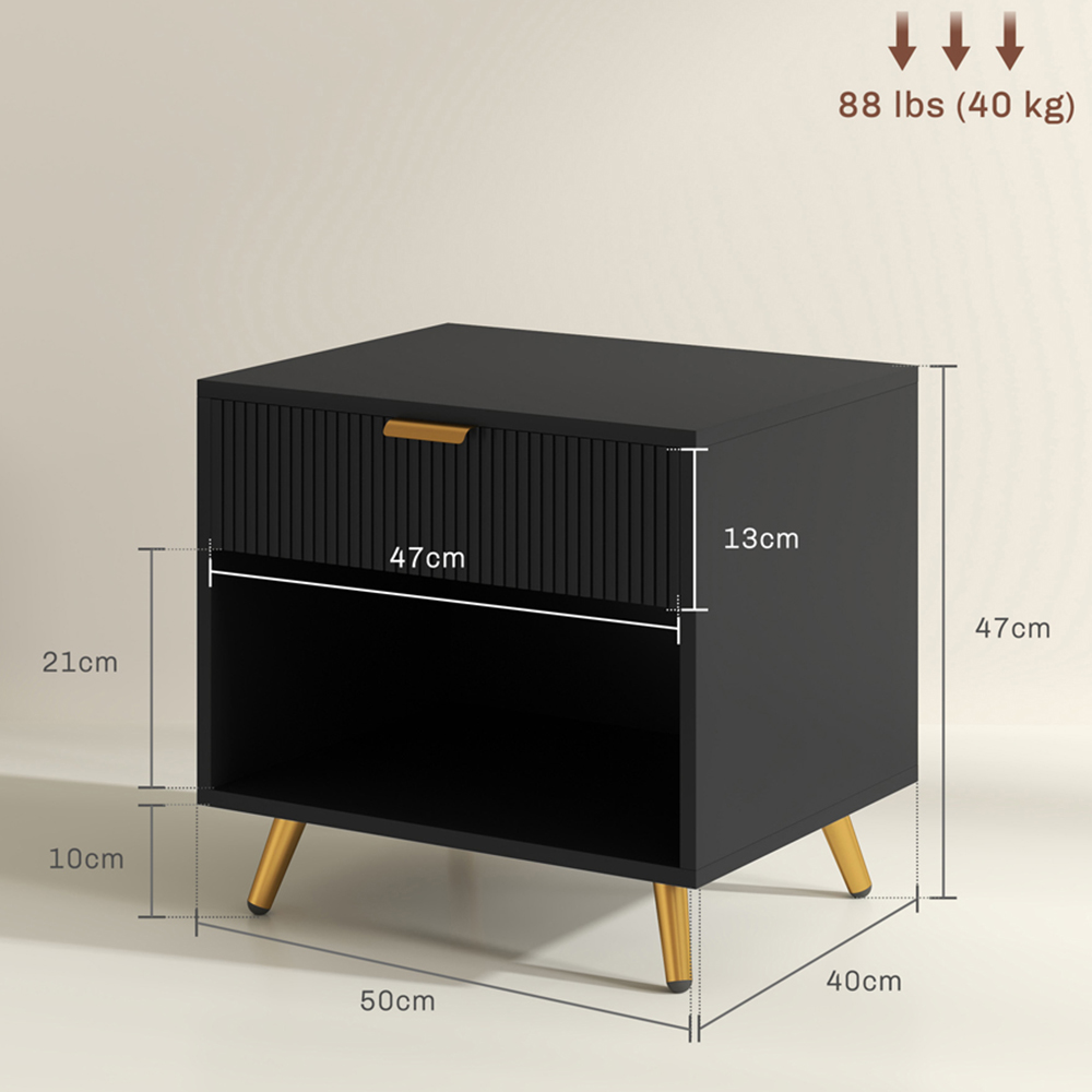 Portland Single Drawer Single Shelf Black Bedside Table Image 9