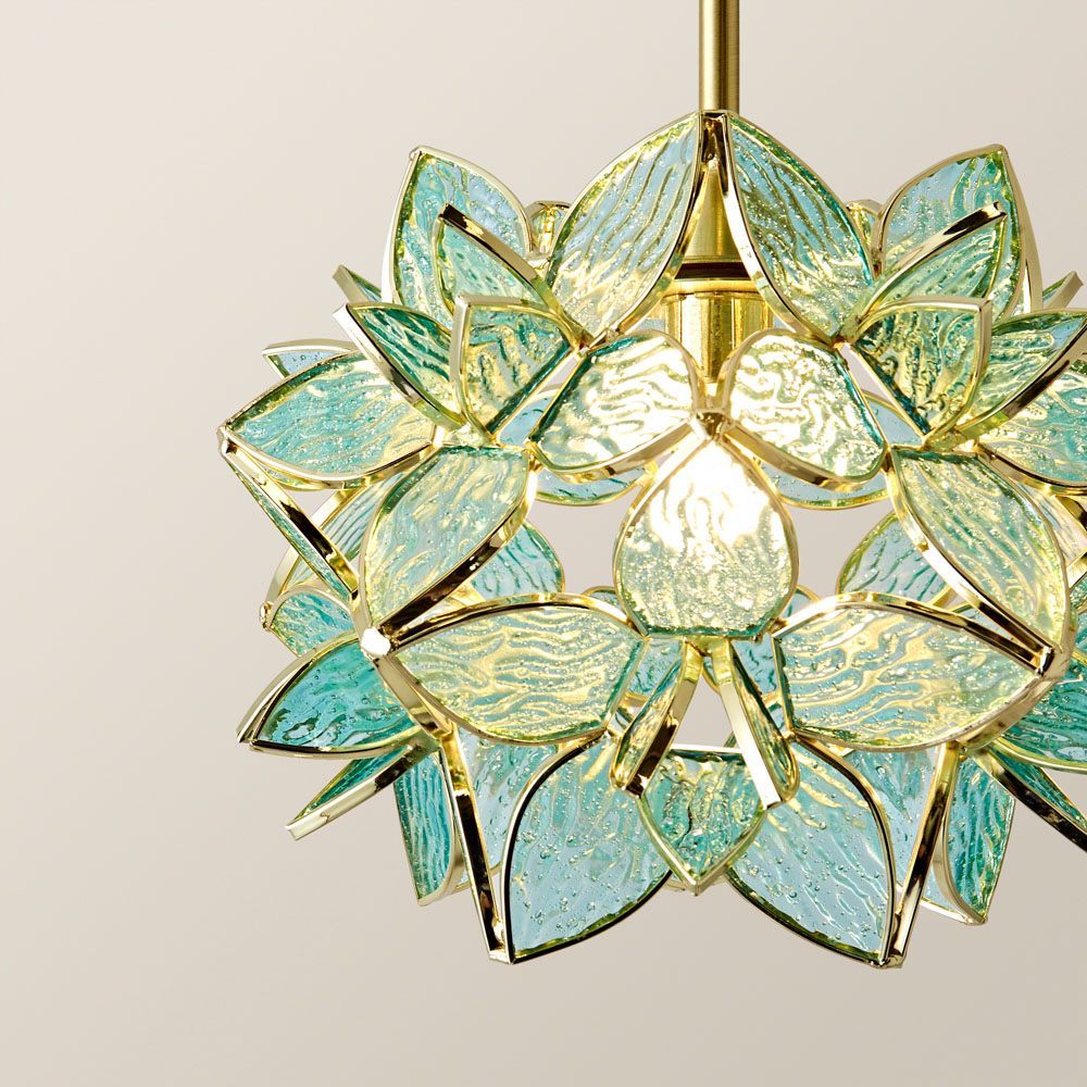 ValueLights Reine Aqua Glass Shade Brushed Gold LED Ceiling Pendant Light Image 3