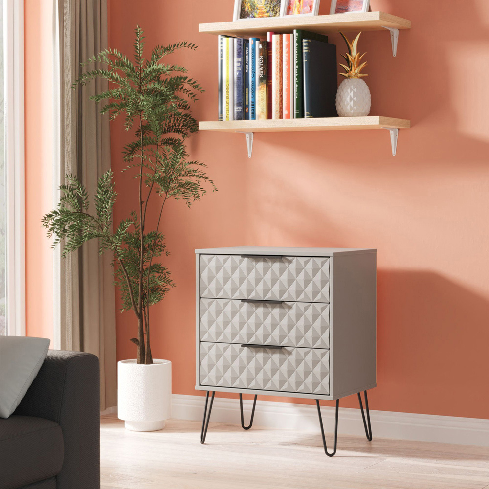 Crowndale Harlequin 3 Drawer Dusk Grey Midi Chest of Drawers Ready Assembled Image 7