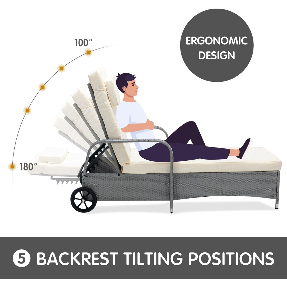 Black Rattan Recliner Sun Lounger with Wheels Image 4
