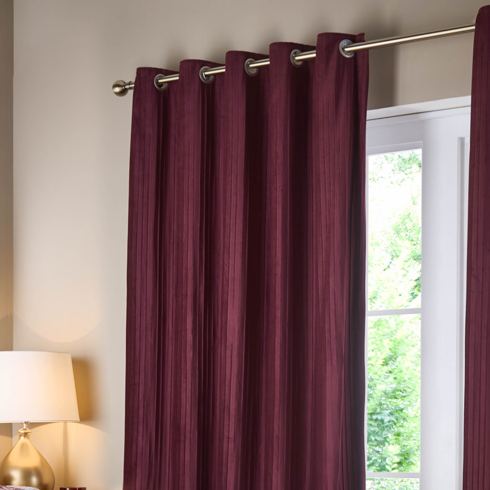 Paoletti Corinthian Red Velvet Eyelet Curtains 229 x 137cm Image 2