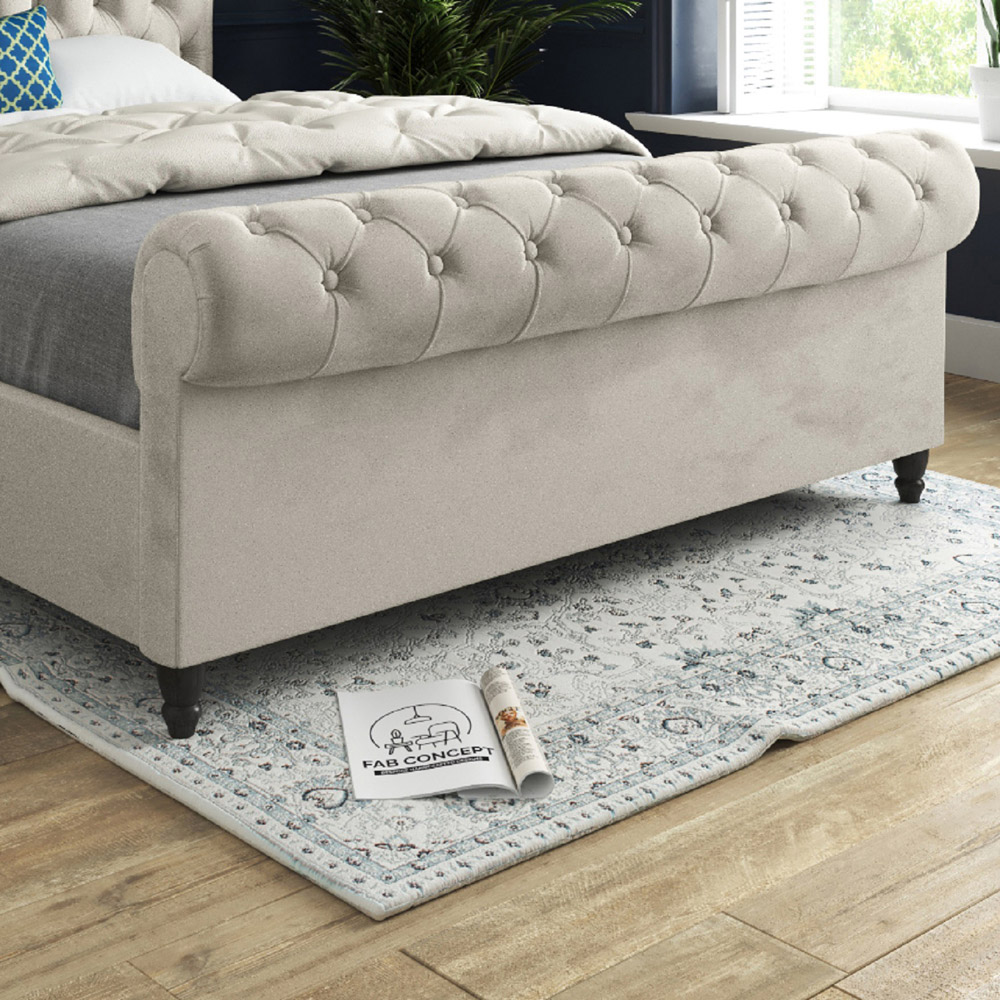 Sienna Single Silver Soft Velvet Upholstered Sleigh Bed Frame with Scrolled Headboard Image 4