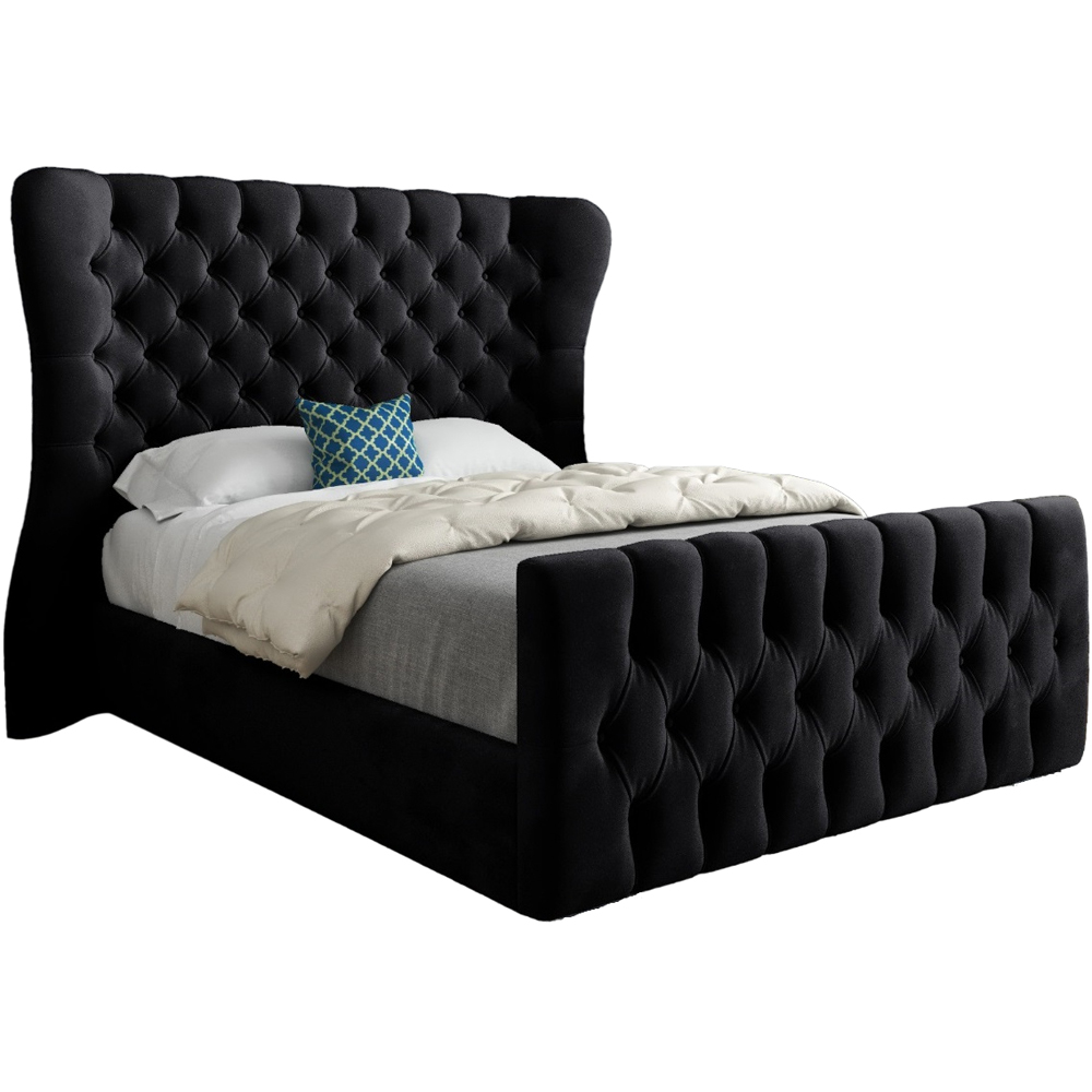 Parma King Size Black Soft Velvet Upholstered Bed Frame with Curved Winged Headboard Image 2