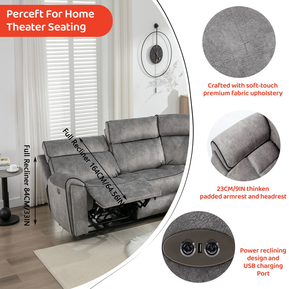 Furniture One 5 Seater Light Grey Power Corner Recliner Sofa Set Image 3