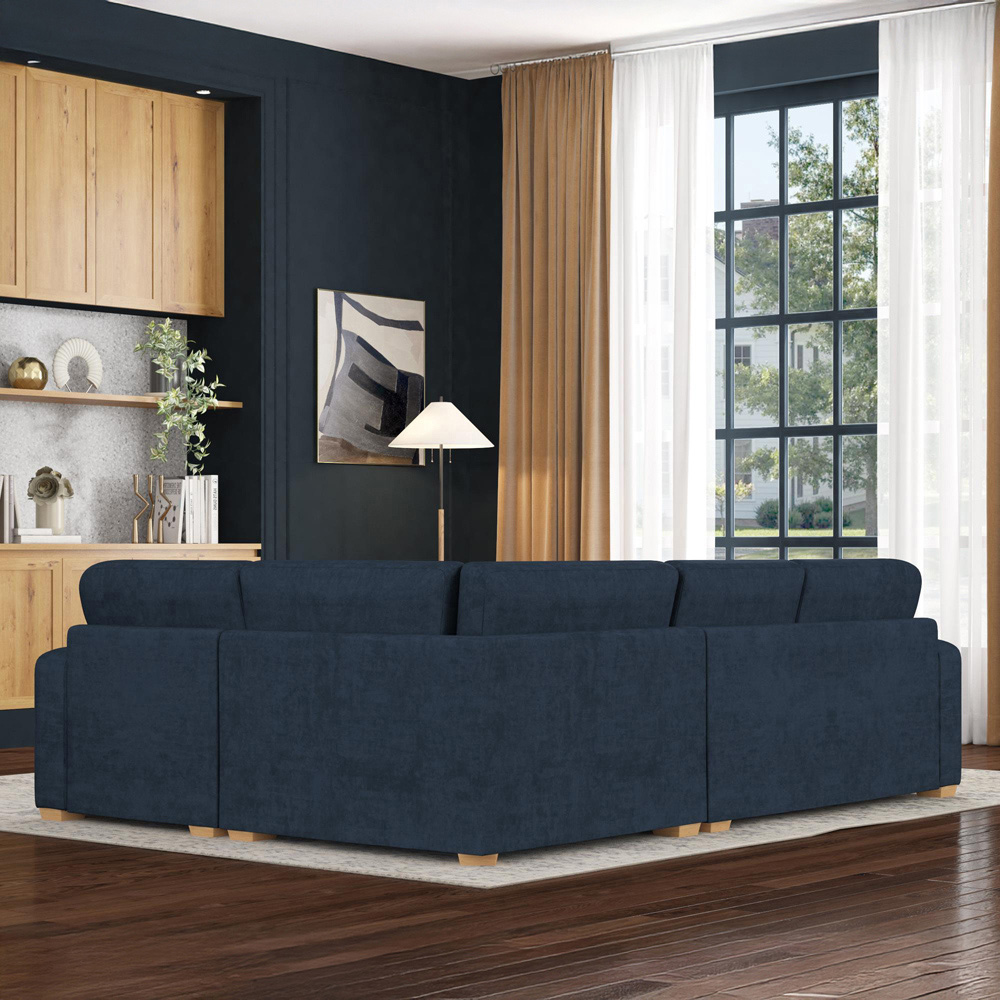Theadford 3 Seater Royal Blue Plush Velvet Fixed Back Right Hand Corner Sofa Image 6