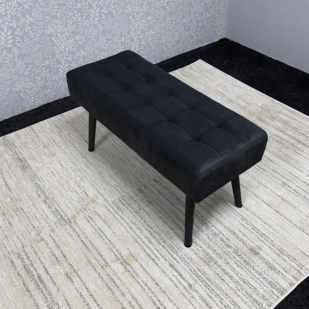 Portland 4 Seater Black Velvet Wooden Brown Dining Table Set Image 4