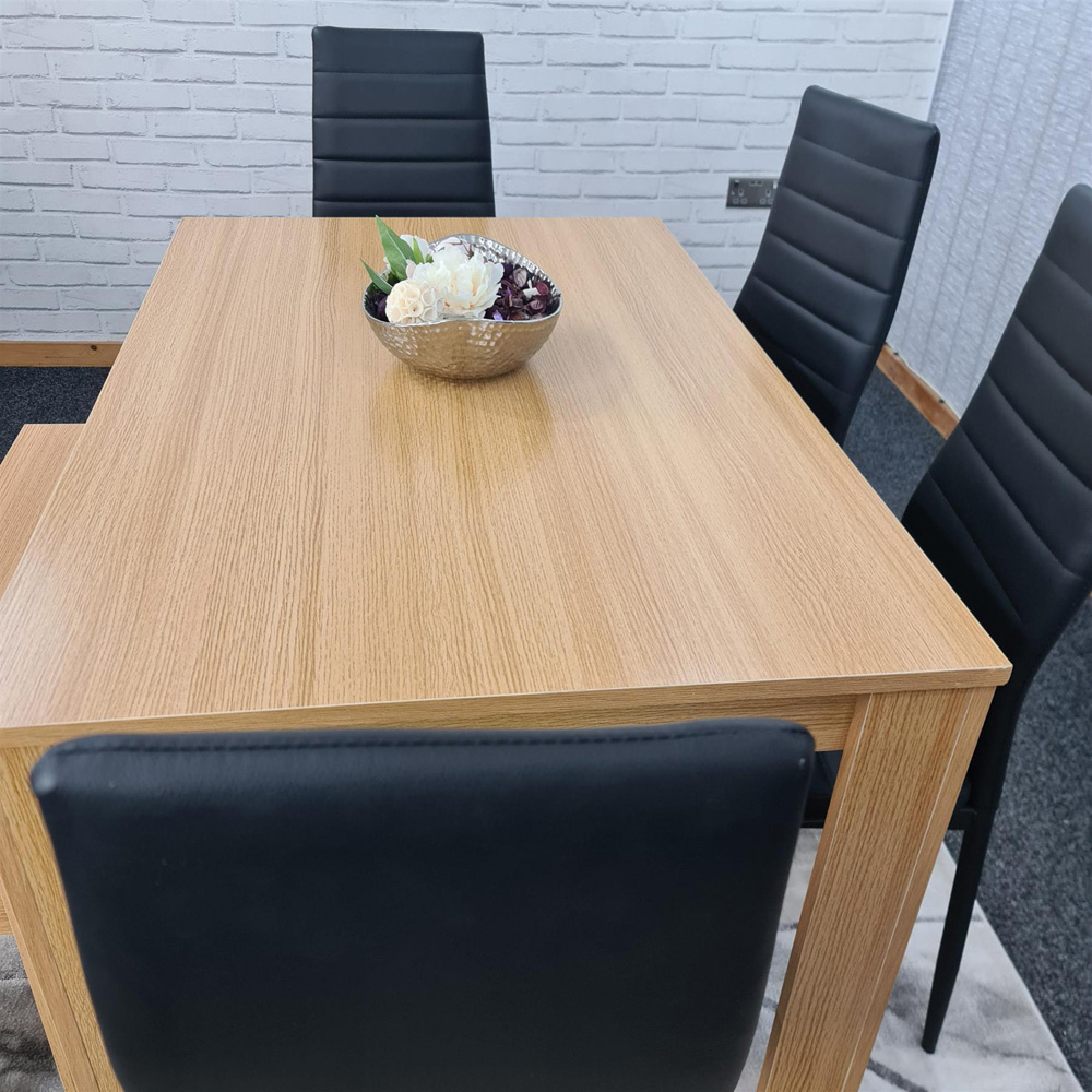 Portland 6 Seater Leather Dining Bench Set Oak Effect and Black Image 2