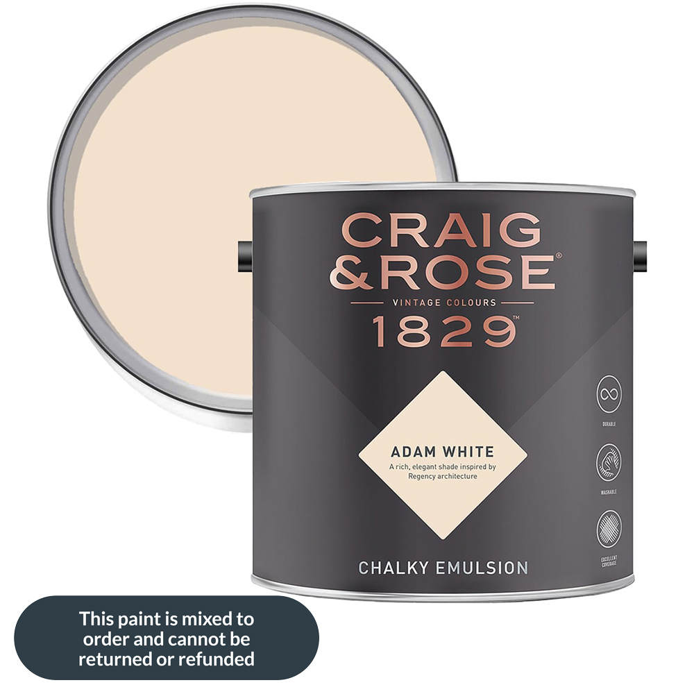 Craig & Rose 1829 Vintage Walls and Ceilings Adam White Chalky Matt Emulsion Paint 2.5L Image 1