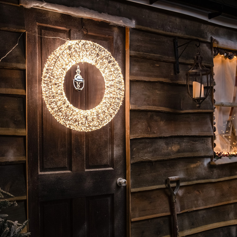 The Christmas Centre 3000 Warm White LED Micro Lights Pre-Lit Gold Light-Up Wreath 58cm Image 3