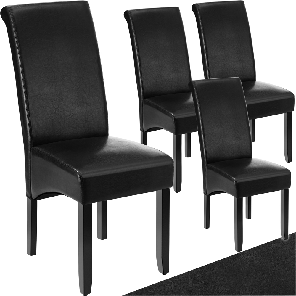 tectake Set of 4 Black Faux Leather High Backrest Dining Chair Image 2