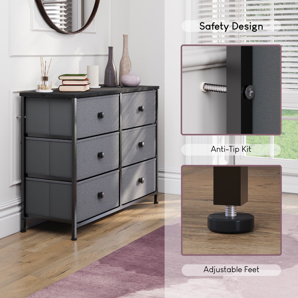 Vida Designs Chorley 6 Drawer Grey and Black Fabric Chest of Drawer Image 6