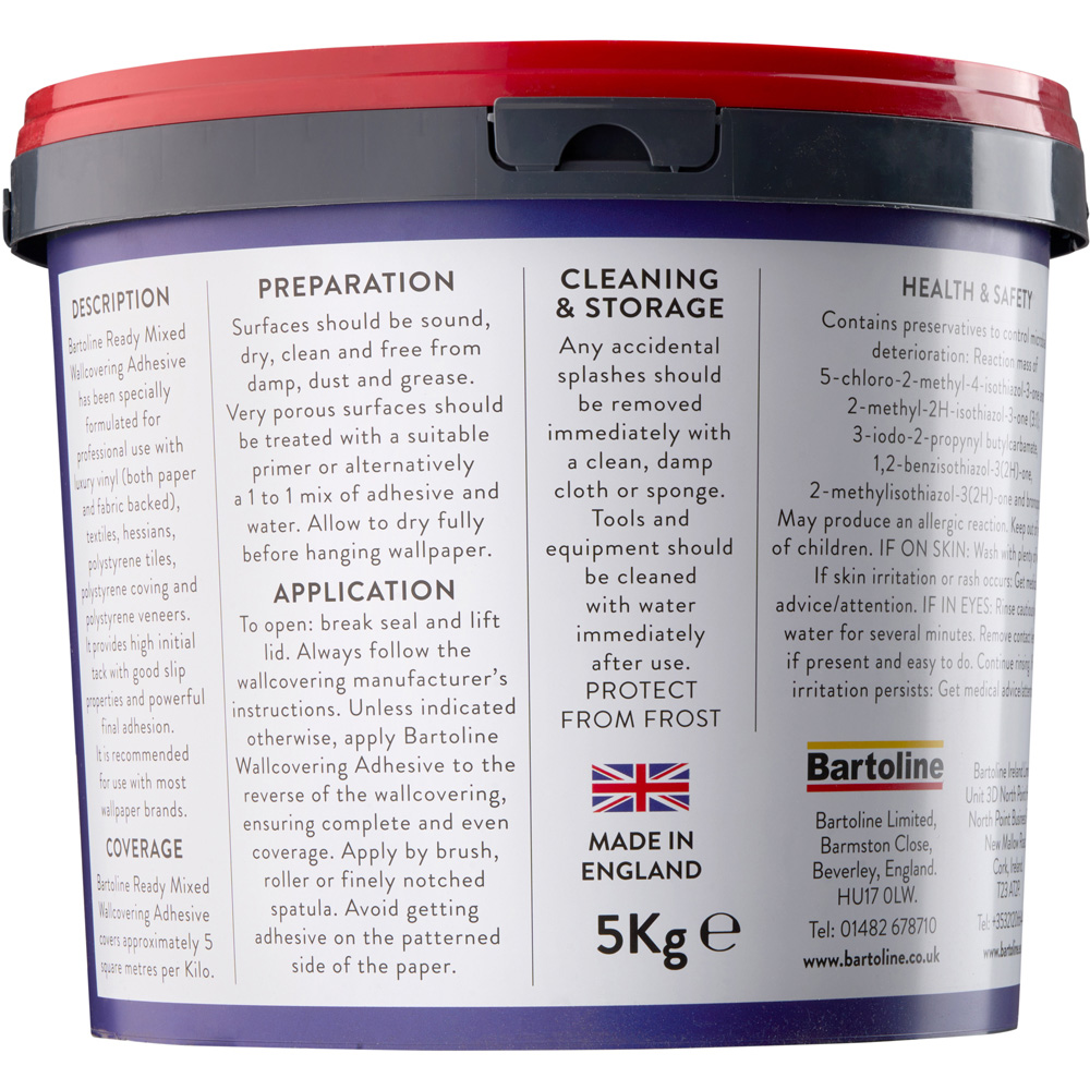 Bartoline Professional Ready Mixed Wallcovering Adhesive 5kg Image 2