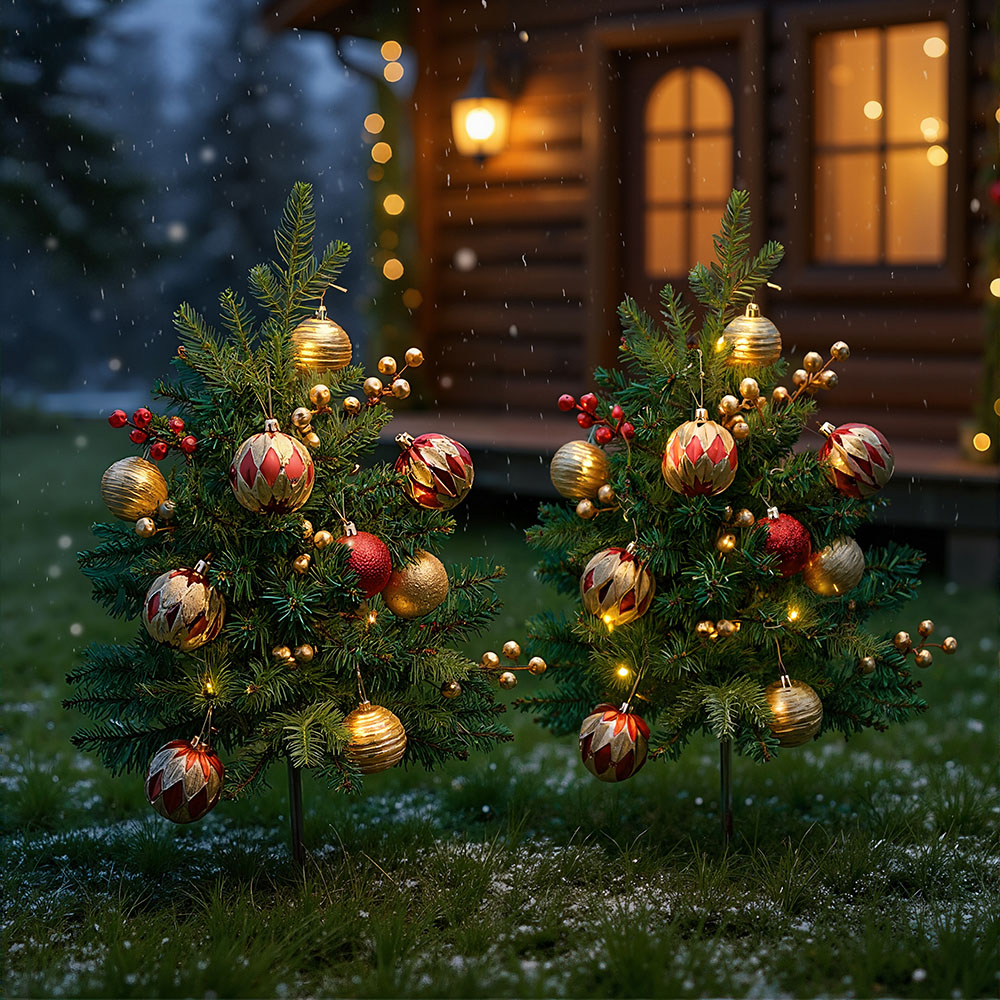 Living and Home Pre-Lit Artificial Christmas Tree with Baubles and Berries 2.3ft 2 Pack Image 2