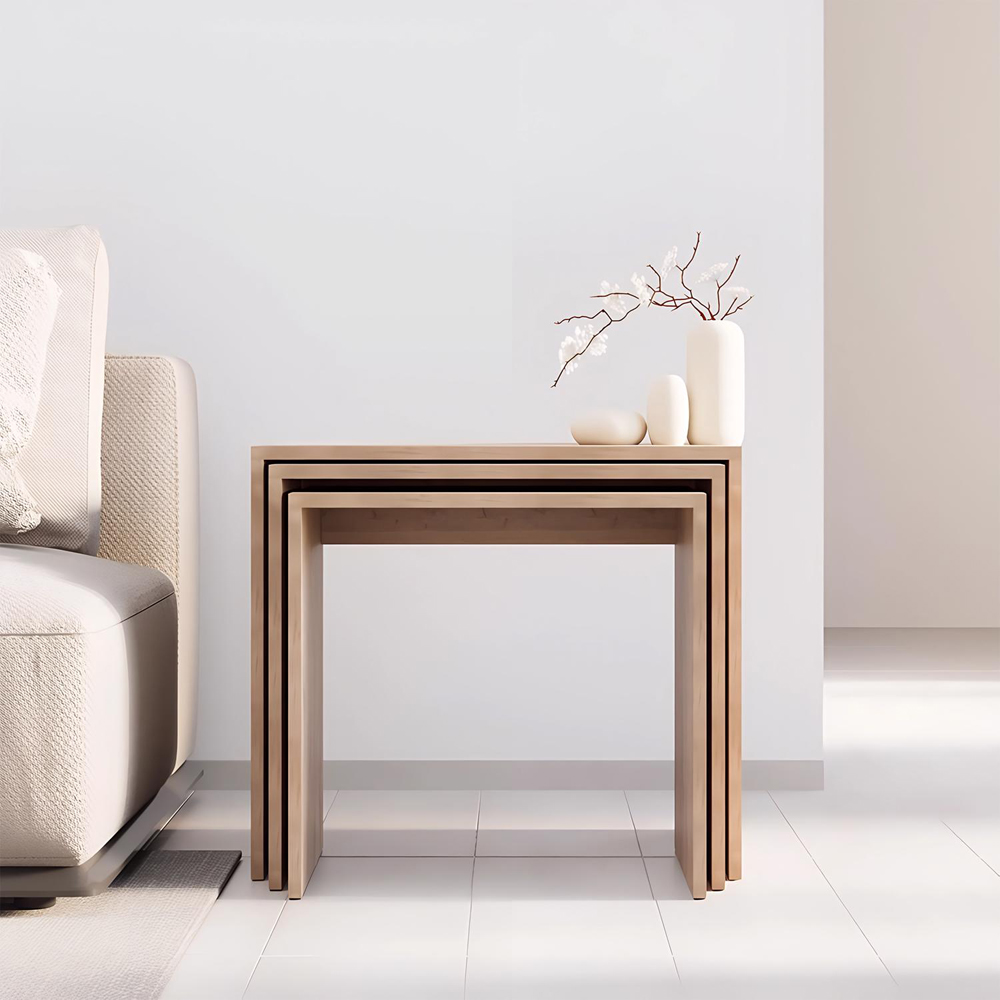 FWStyle Oak Effect Scratch Resistant Nest of Tables Set of 3 Image 4