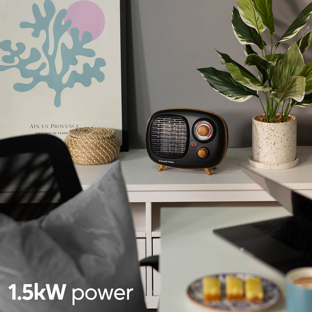 Russell Hobbs RHRETPTC2001WDB Retro Black and Wood Ceramic Heater 1500W Image 4