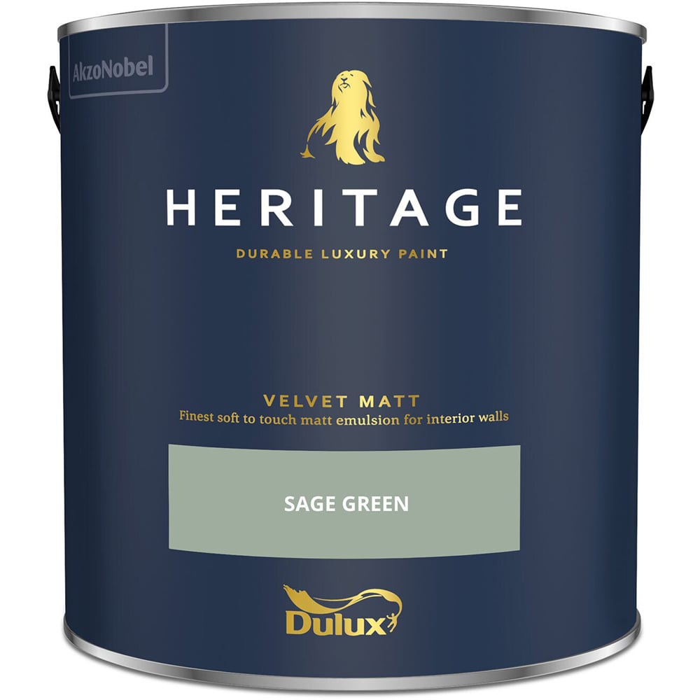 Dulux Heritage Walls and Ceilings Sage Green Velvet Matt Emulsion Paint 2.5L Image 2